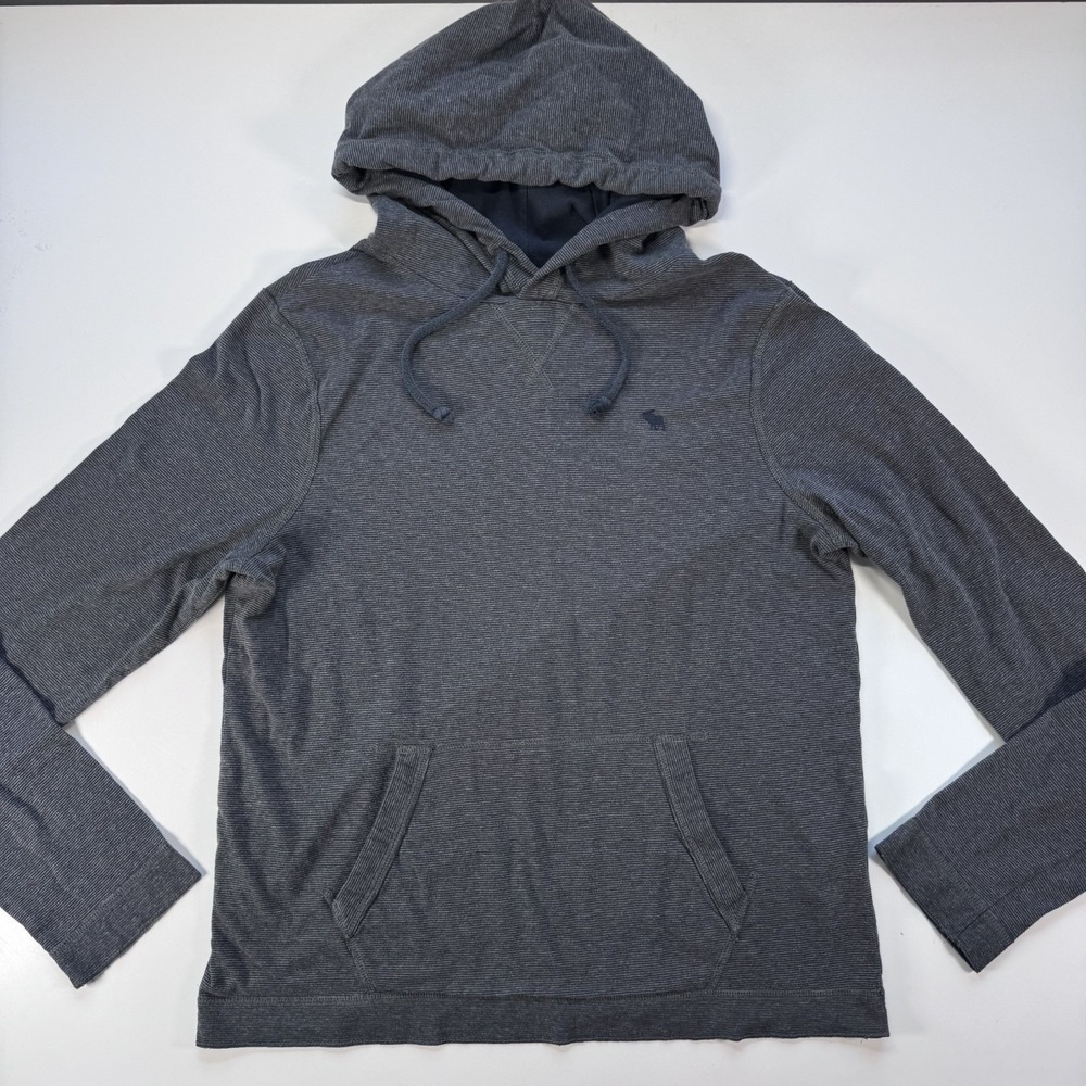ABERCROMBIE & FITCH Lightweight Striped Hoodie Embroidered‎ Logo Mens Blue
